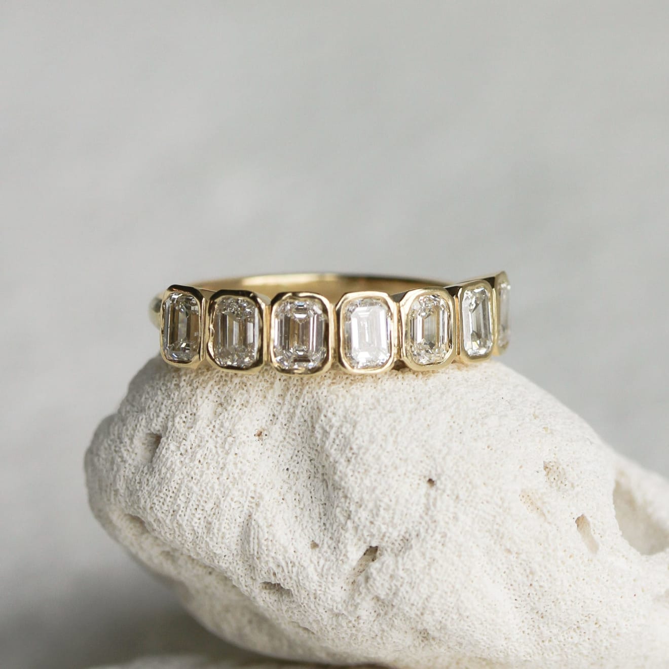 14k yellow gold, seven point emerald cut diamond ring by Fringe Gallery studio jeweler Jane Pope