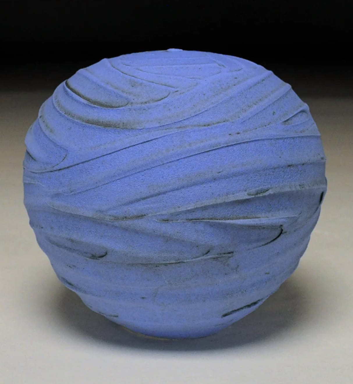 blue textured earthenware vessel by potter Nicholas Bernard