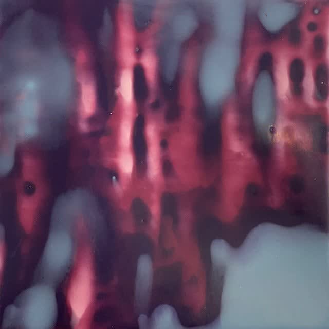 Purple Encaustic painting resembling tie-dye by slate gray gallery artist Shawna Moore