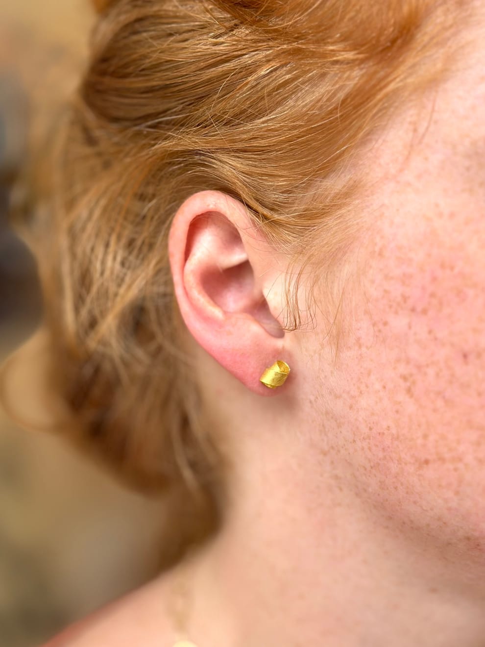 22k yellow gold ties earrings by Fringe Gallery studio jeweler Petra Class