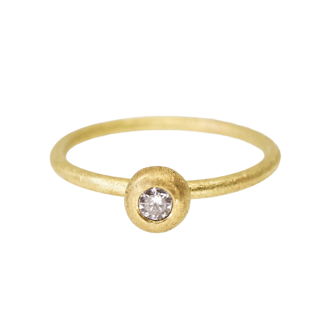 22k and 18k yellow gold ring with bubble set white diamond by Fringe Gallery studio jeweler Petra Class