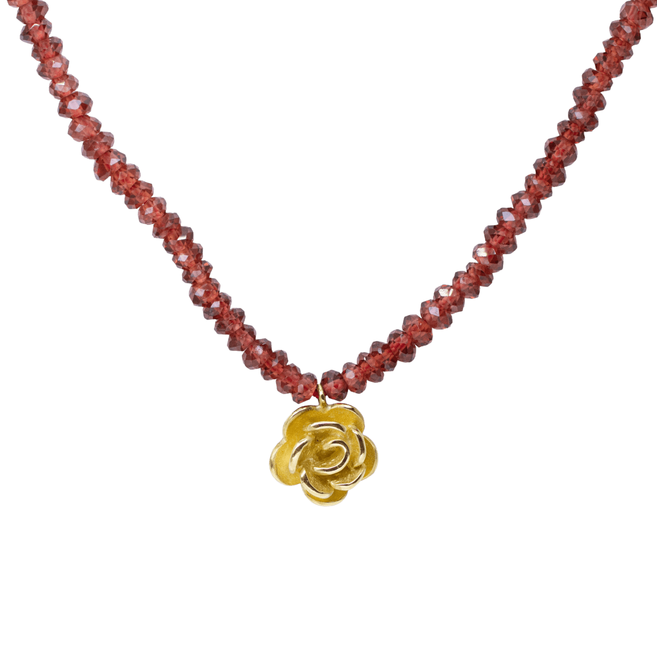 Sandra Frias, Rhodolite Necklace with Gold Flower