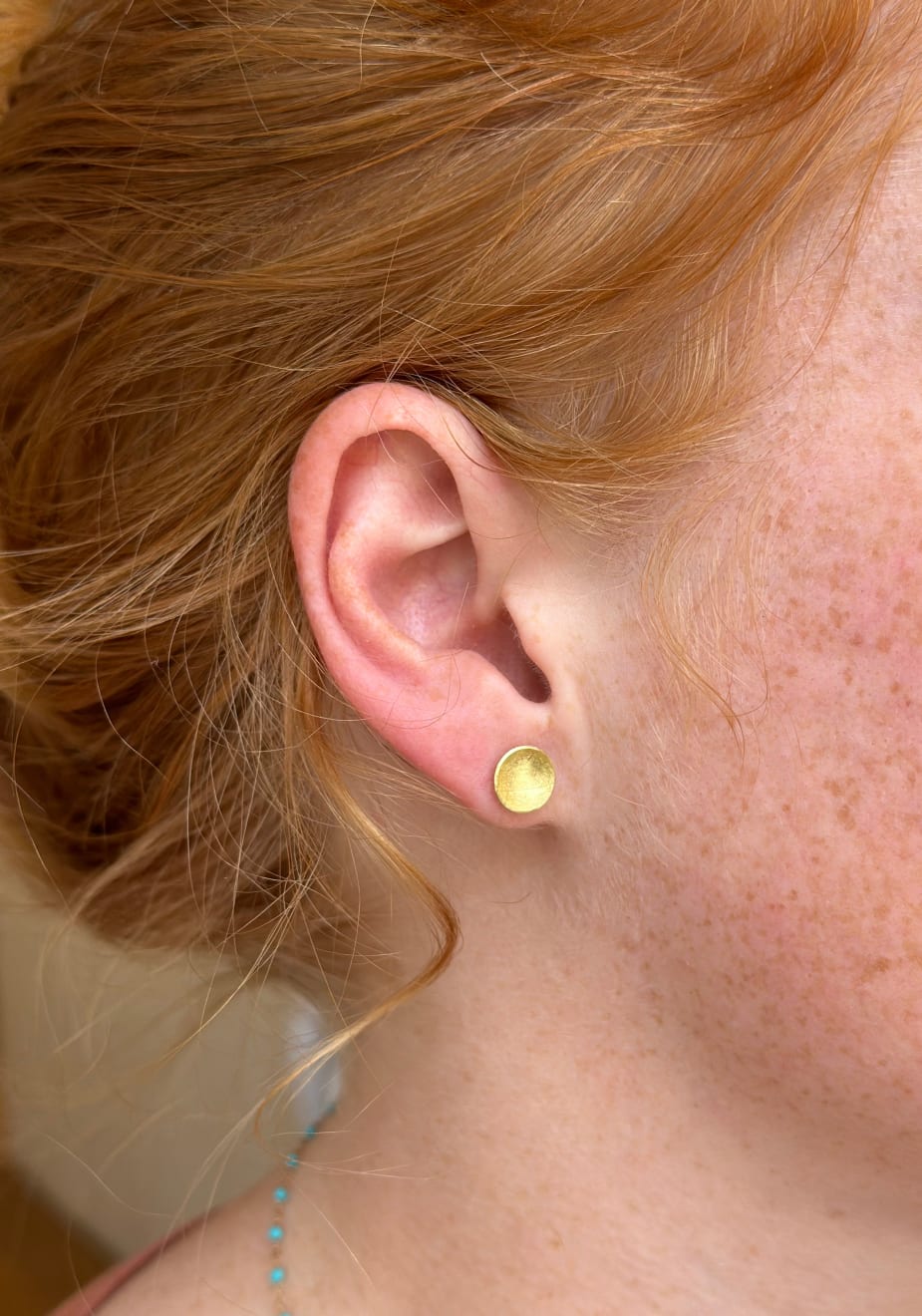 18k yellow gold bowl stud earrings by Fringe Gallery studio jeweler Petra Class