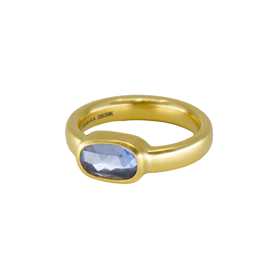 Rose Cut Blue Sapphire Ring by Fringe Gallery studio jeweler Nanci Modica