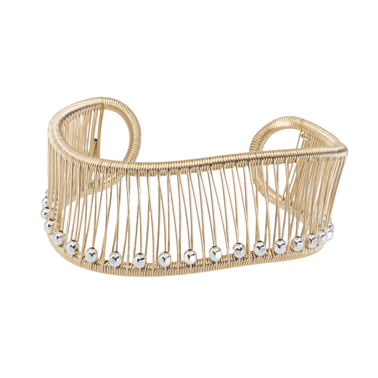 Tana Acton, Gold Wave Cuff with Square Silver Beads