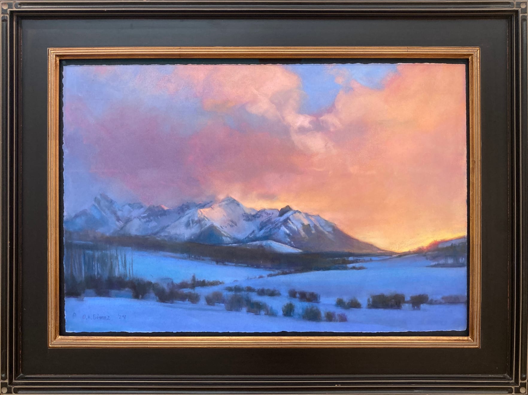 Pastel on paper sunset scene by Slate Gray Gallery artist Bruce A. Gómez
