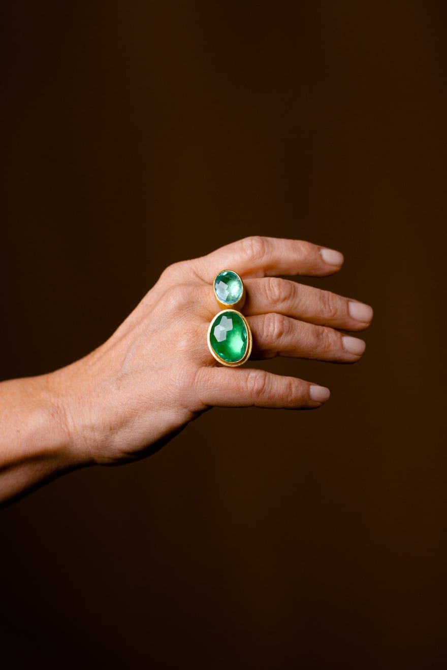 Faceted Oval Aquamarine Ring by Fringe Gallery studio jeweler Petra Class