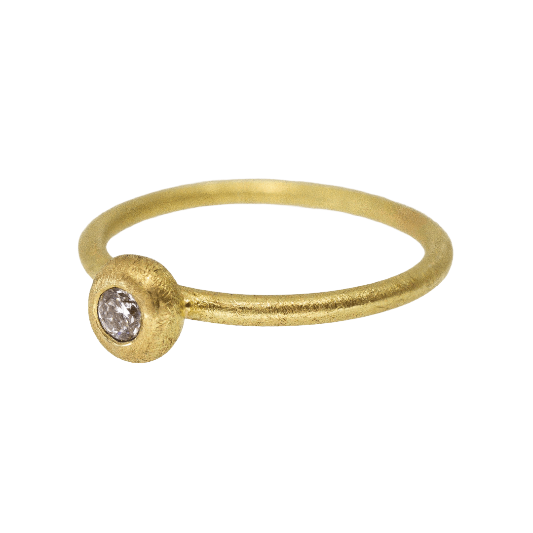 22k and 18k yellow gold ring with bubble set white diamond by Fringe Gallery studio jeweler Petra Class