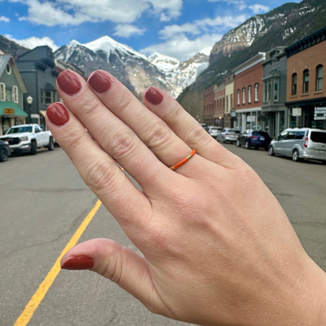 Orange Enamel Ring by Slate Gray Gallery studio jeweler Sloane Street