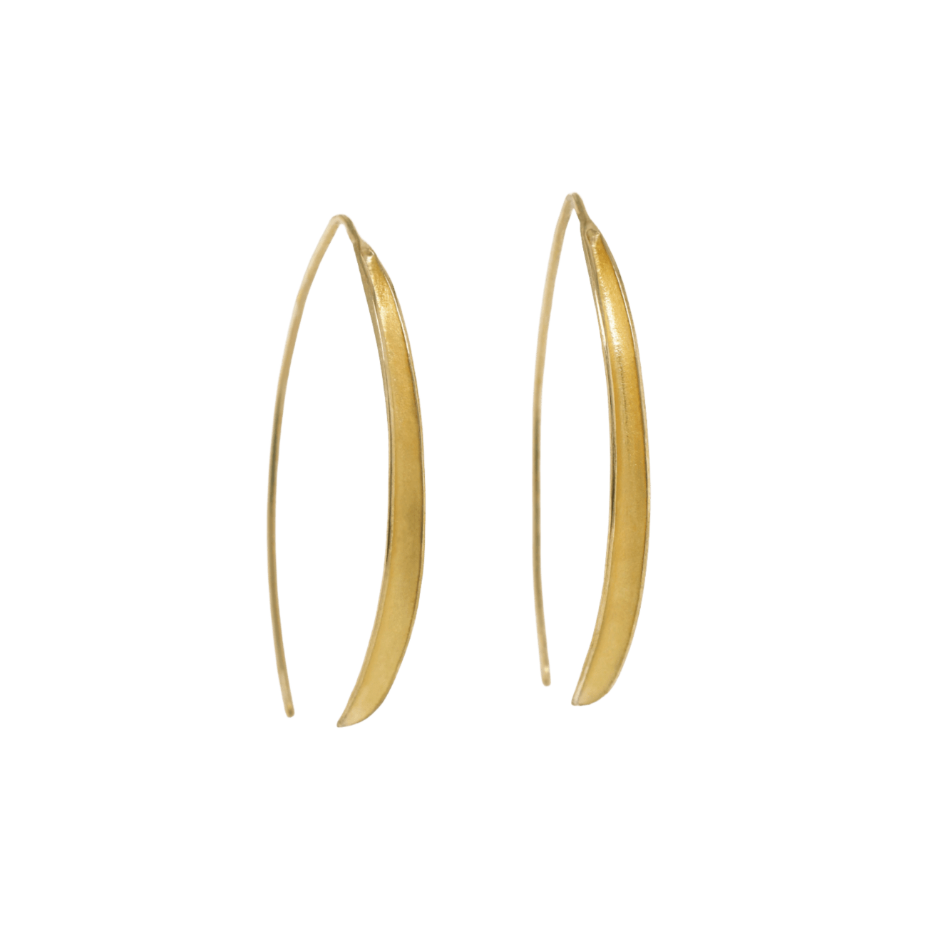 18k yellow gold olive leaf earrings by Fringe Gallery studio jeweler Barbara Heinrich