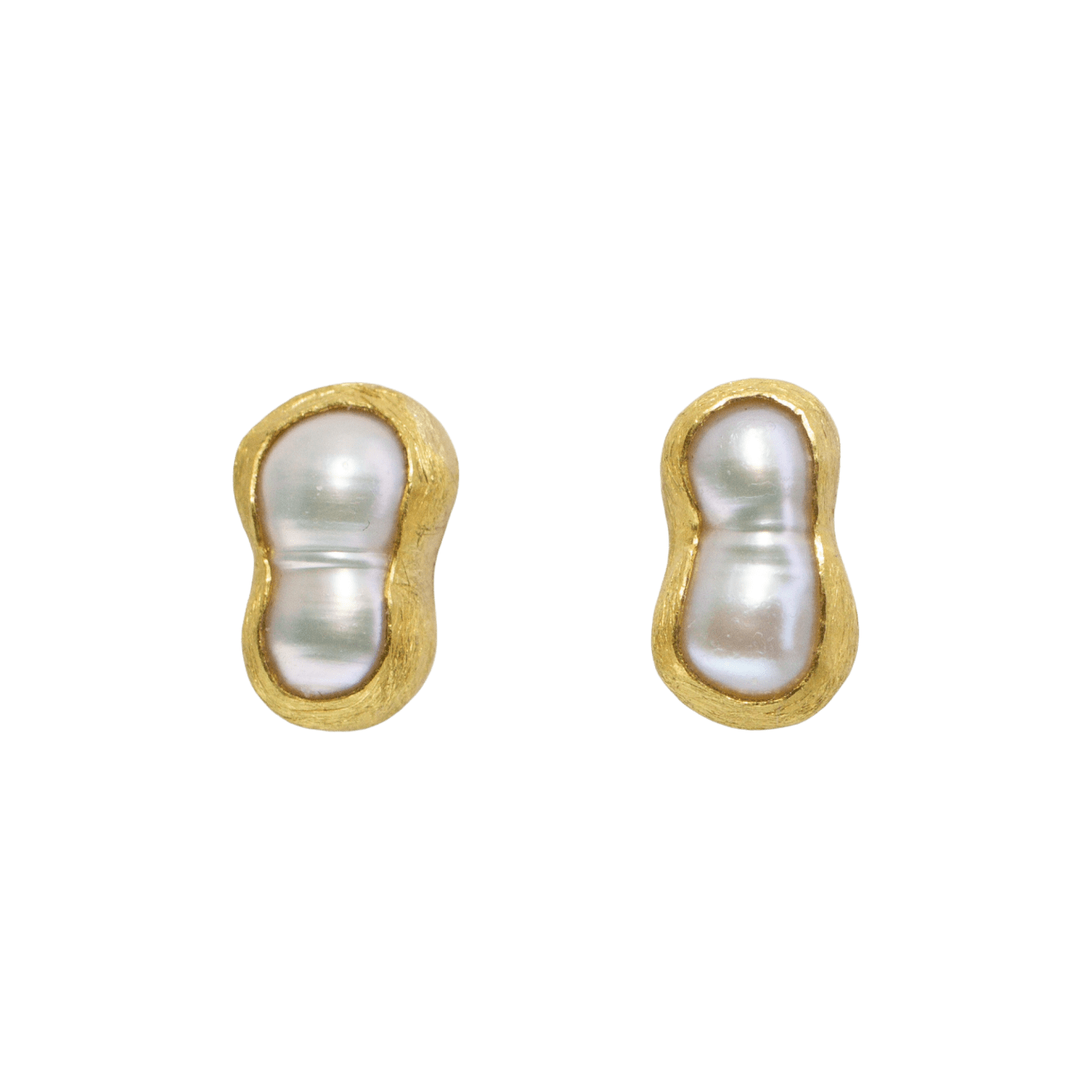 22k and 18k yellow gold stud earrings with double cluster pearls by Fringe Gallery studio jeweler Petra Class.
