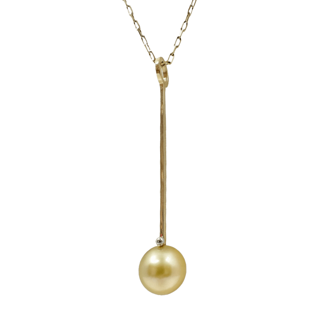 Long Golden South Sea Pearl Charm by Fringe Gallery studio jeweler Lauren Chisholm