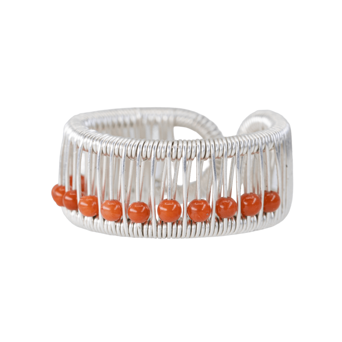 Sterling silver ring with Italian coral by Fringe Gallery studio jeweler Tana Acton