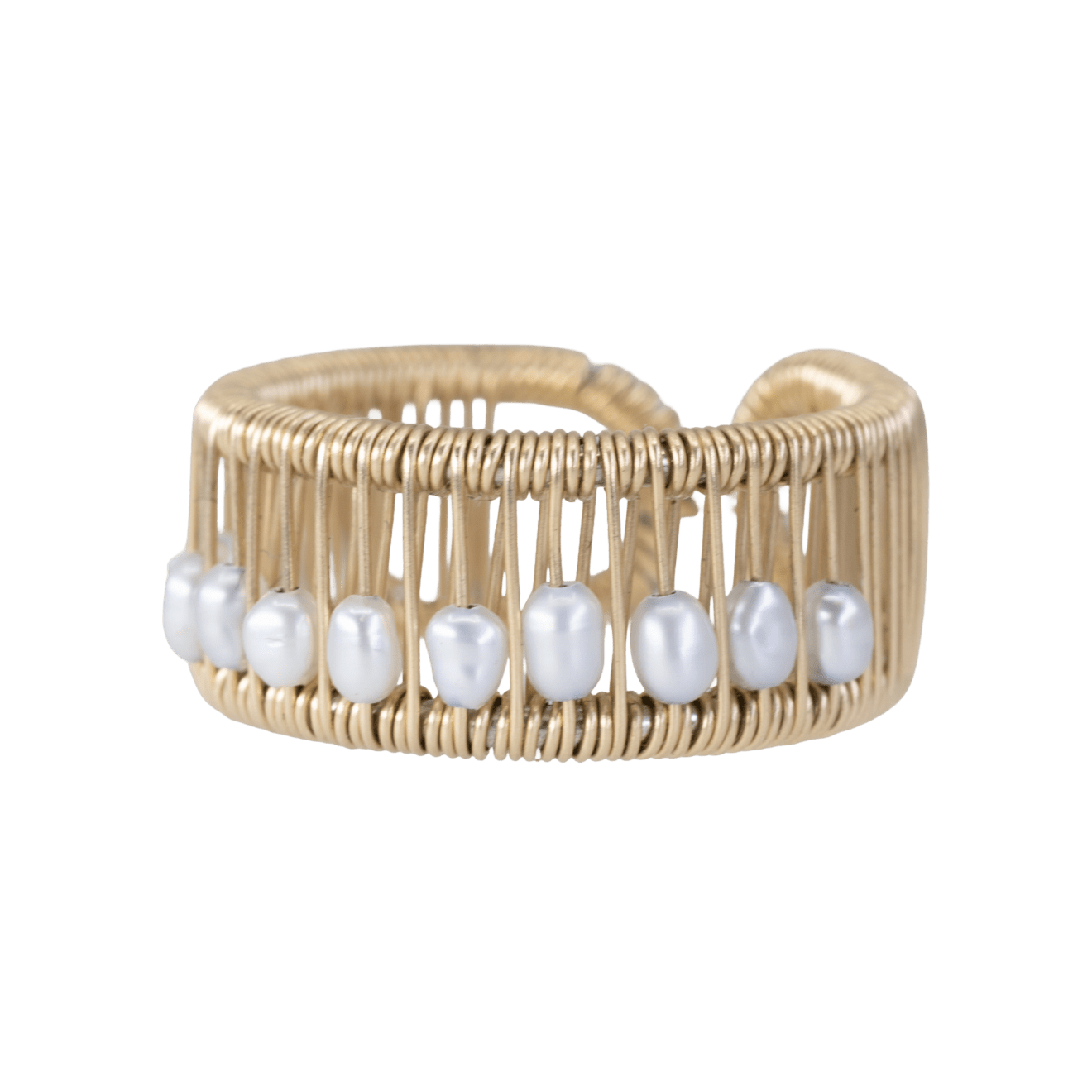 Gold ring with freshwater pearls by Fringe Gallery studio jeweler Tana Acton