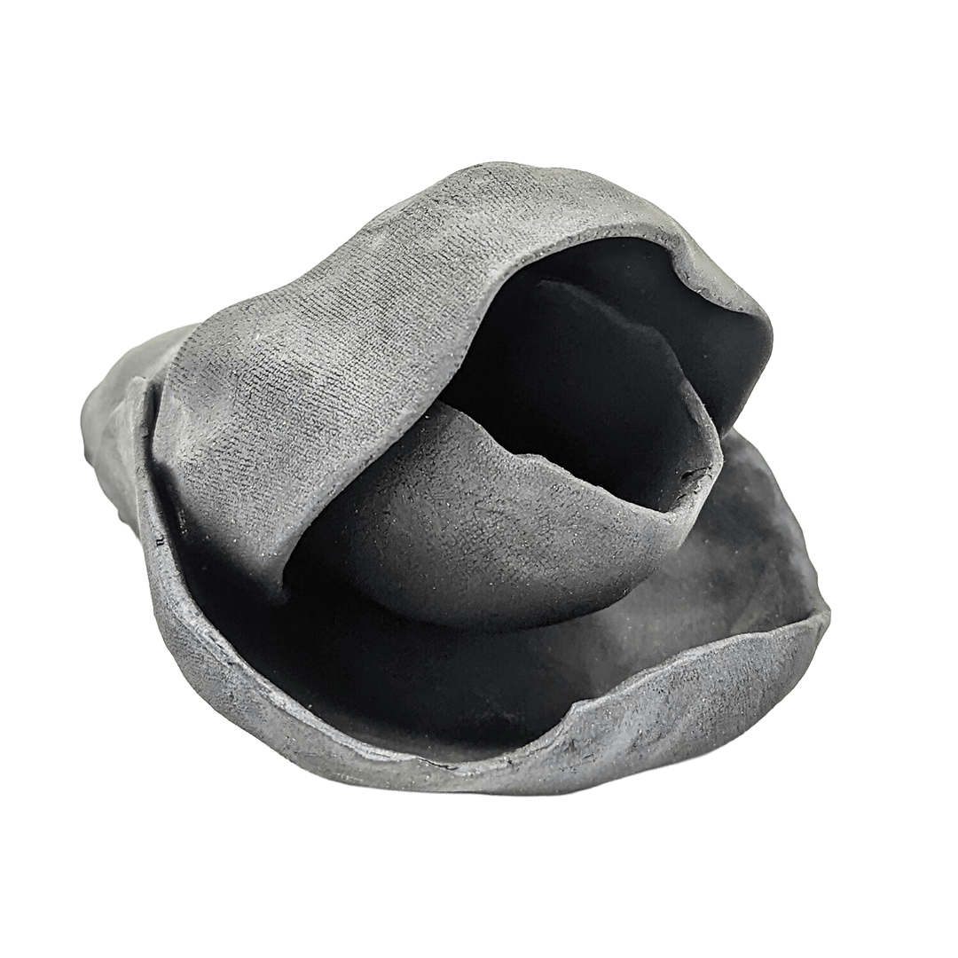 Ceramic matte black flower bud by Fringe Gallery artist Dana Flores