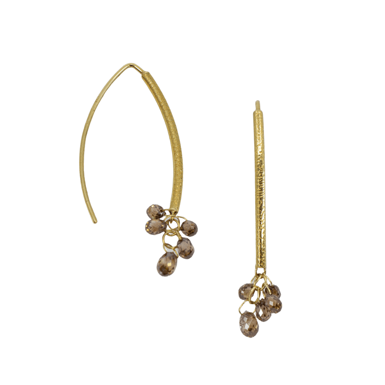 18k gold earrings with brown diamond briolettes by Fringe Gallery studio jeweler Barbara Heinrich
