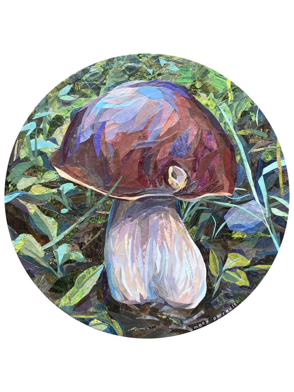 Shards of paper on canvas in the shape of a Mushroom by slate gray gallery artist Molly Perrault
