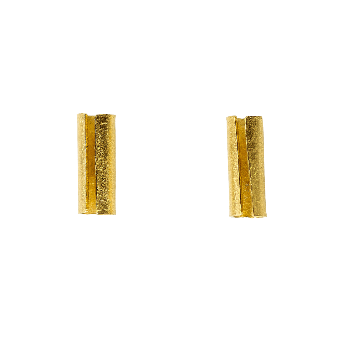 22k and 18k yellow gold tube studs by Fringe Gallery studio jeweler Petra Class