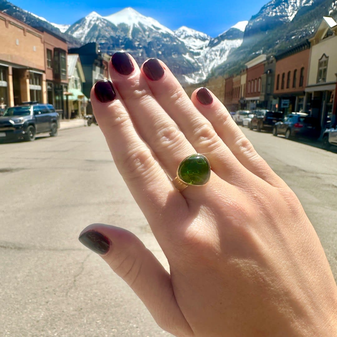 Green Tourmaline Ring by Fringe Gallery studio jeweler Barbara Heinrich