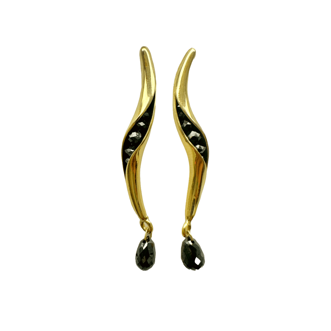 Wave Link Earrings with Black Diamonds by Fringe Gallery studio jeweler Timo Krapf