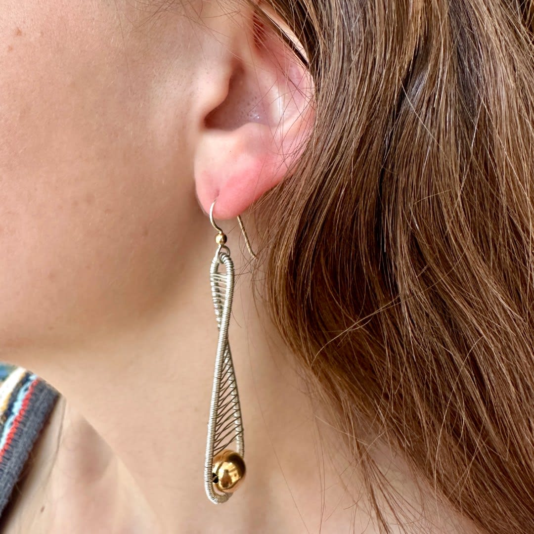 Silver Earrings with Gold Balls by Fringe Gallery studio jeweler Tana Acton