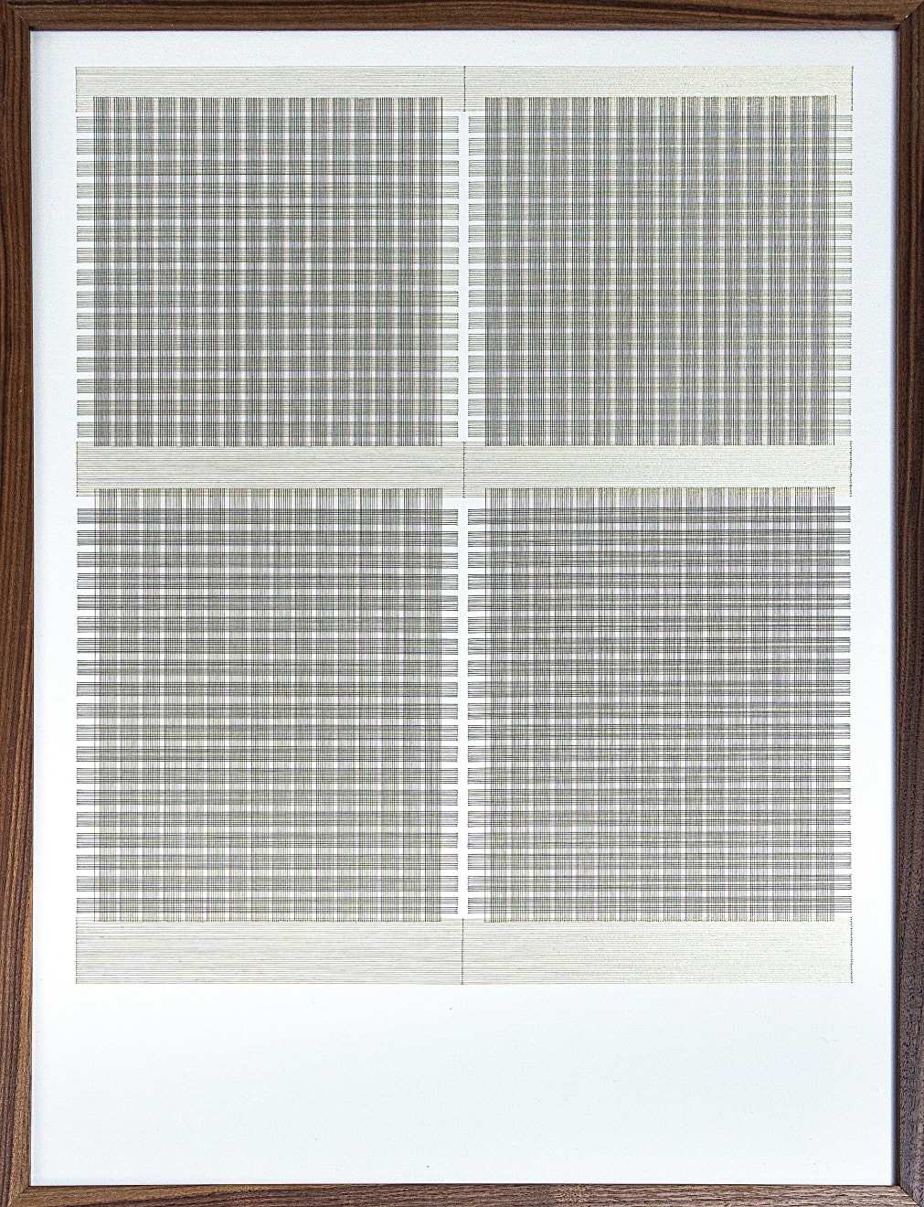 Framed green thread on paper work by Fringe Gallery artist Rebecca Messier