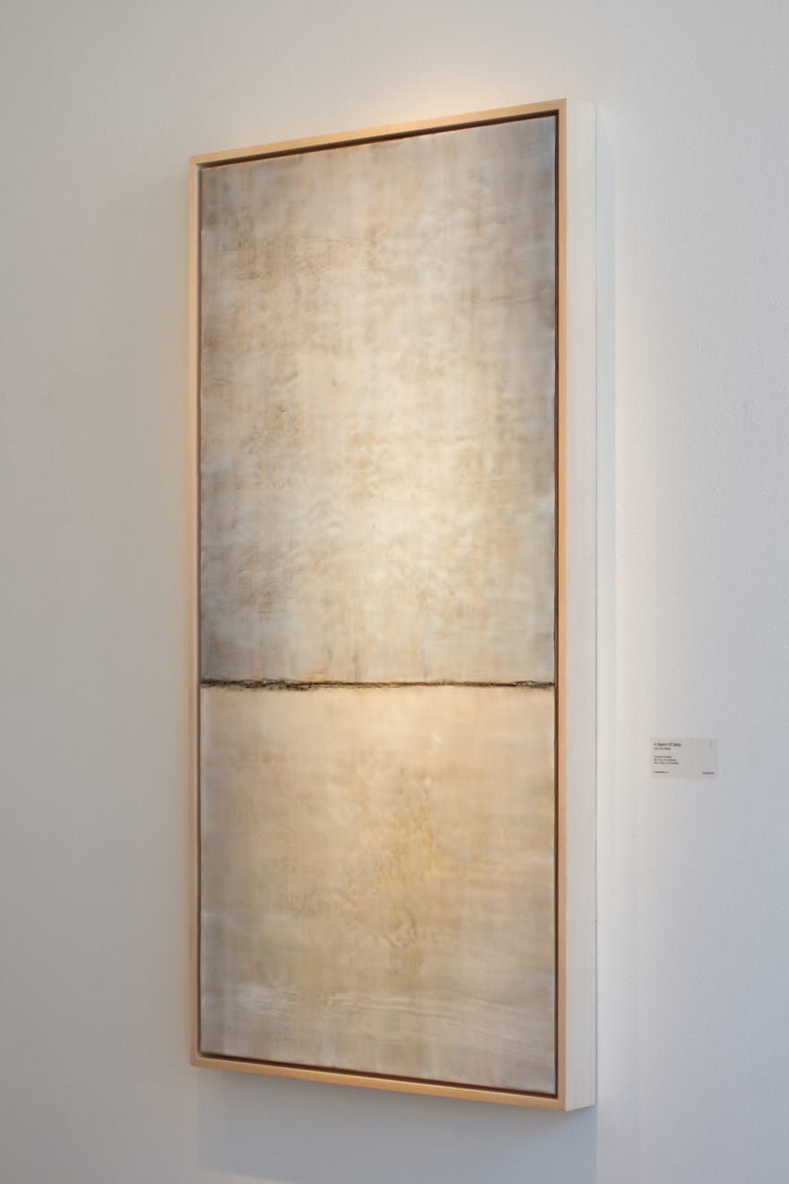 Blue and white encaustic on panel painting by Fringe Gallery artist Amy Van WInkle