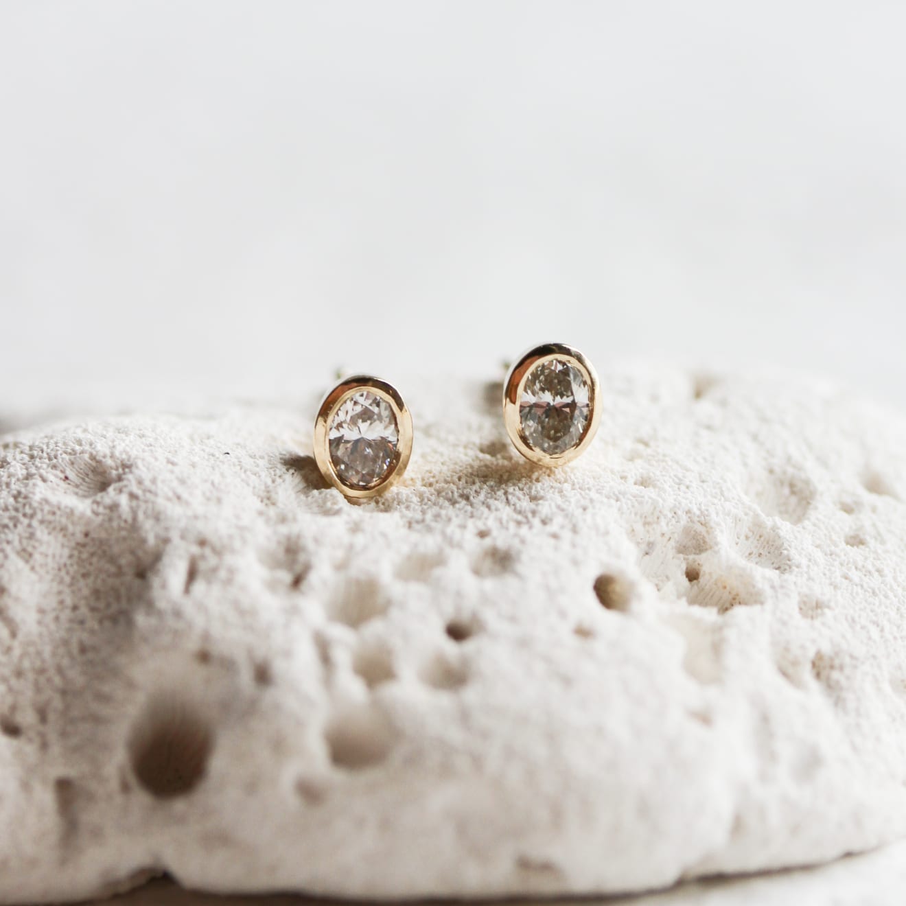 Jane Pope, Bezel Set Oval Diamond Studs