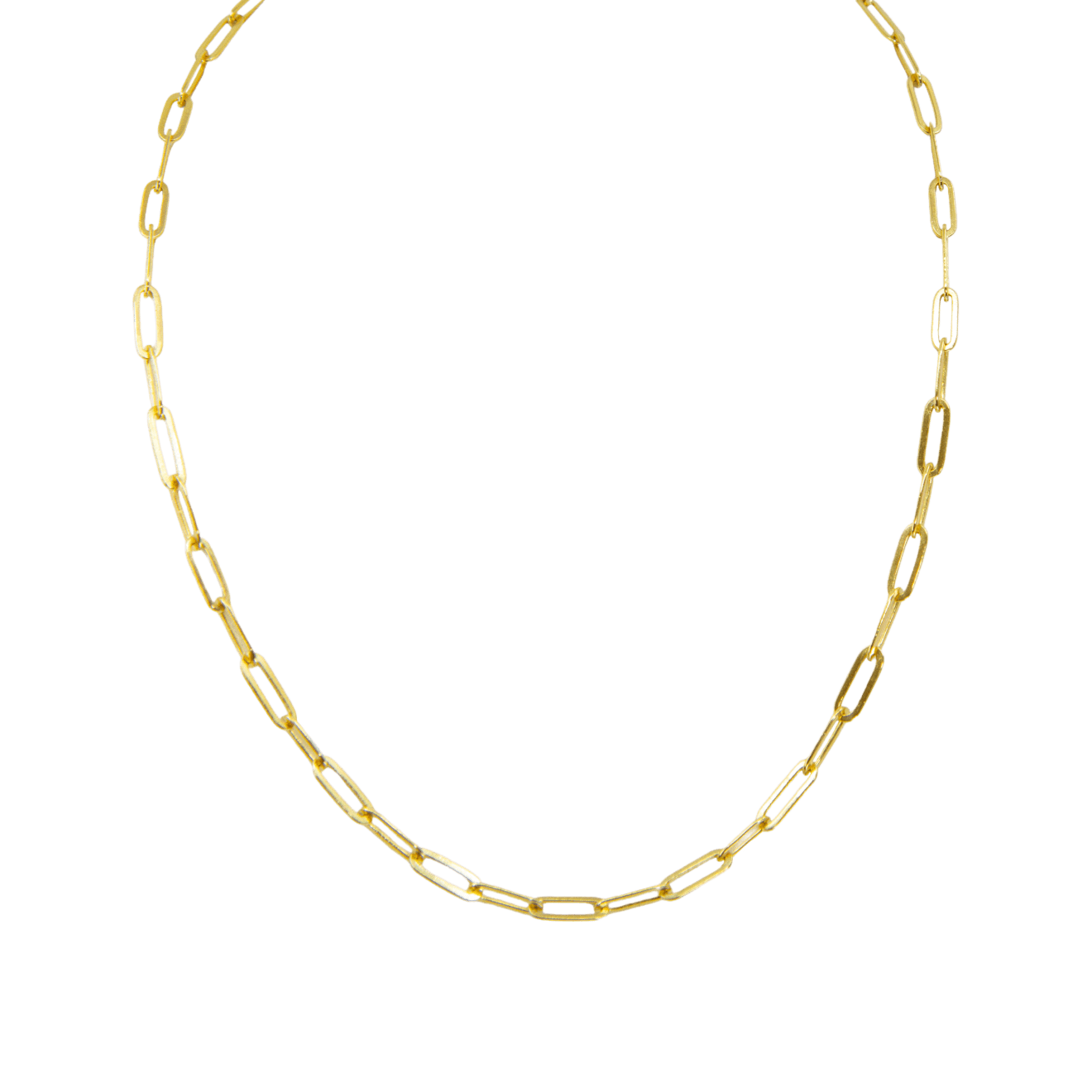 20k yellow gold paperclip chain necklace by by Fringe Gallery studio jeweler Nanci Modica