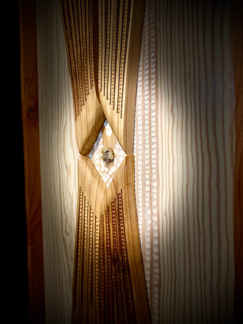 Wood wall Sculpture by slate gray gallery artist Cie Hoover