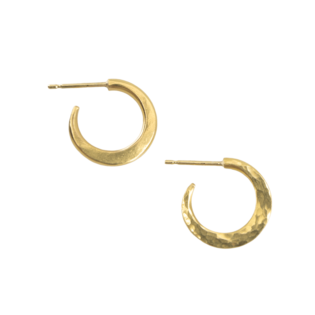 20k yellow gold hammered hoops by Fringe Gallery studio jeweler Nanci Modica