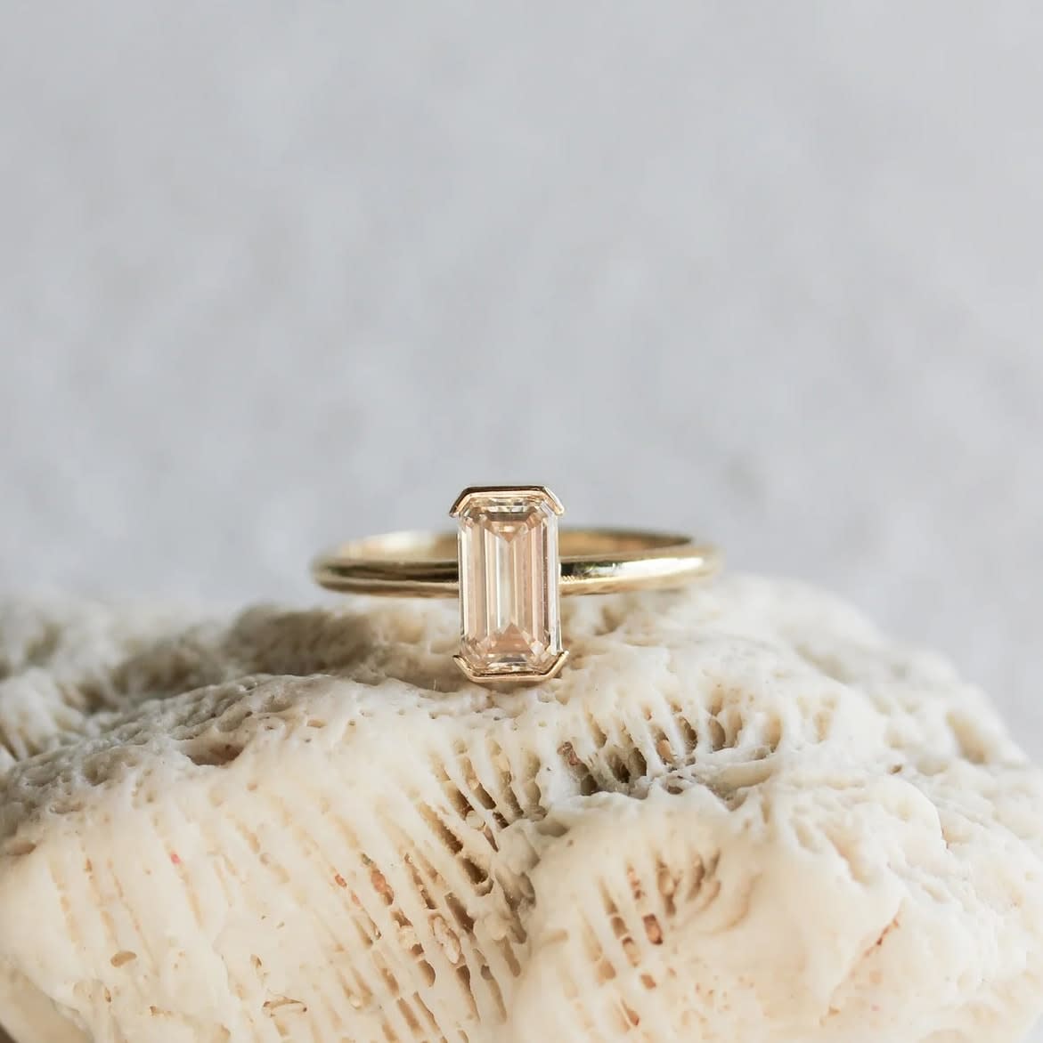 Jane Pope, Partial Bezel Set Emerald Cut Diamond Ring