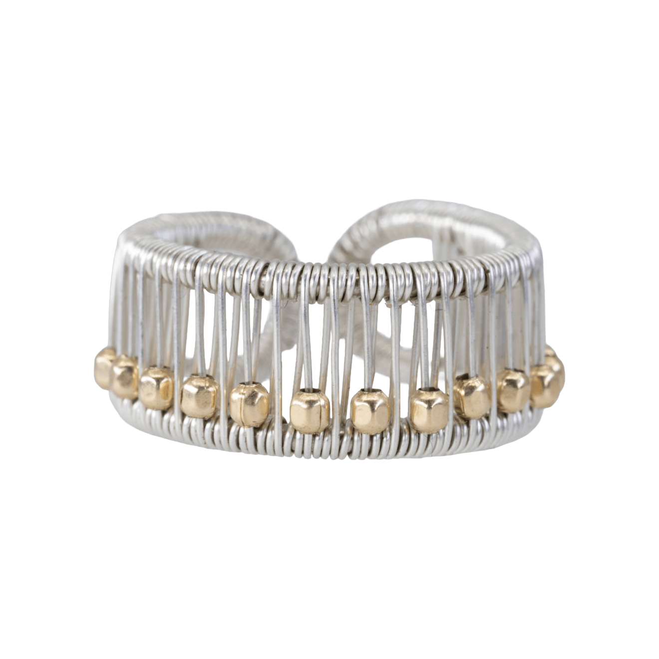 Tana Acton, Silver Ring with Square Gold Beads