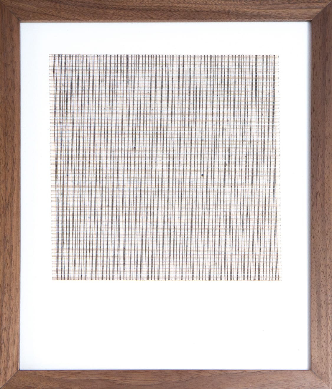 Framed tan thread on paper work by Fringe Gallery artist Rebecca Messier