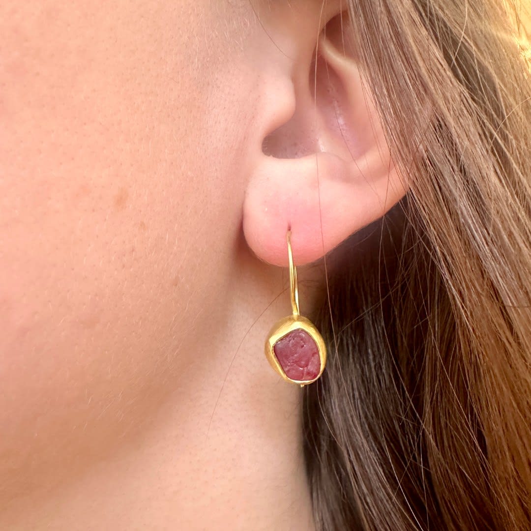 Rough Ruby Earrings by Fringe Gallery studio jeweler Marki Knopp