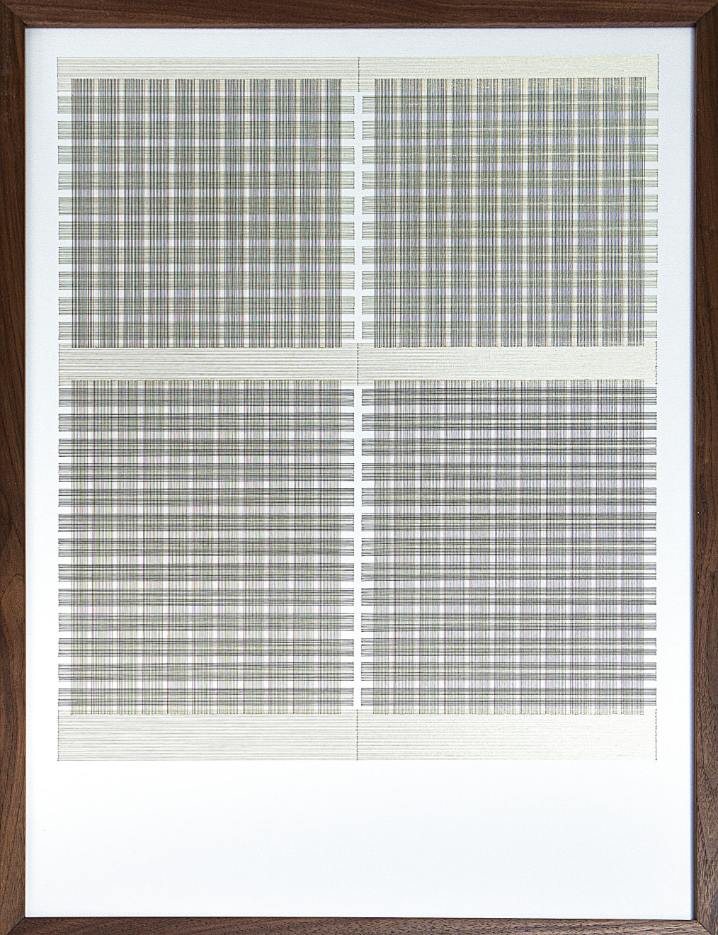 Framed green thread on paper work by Fringe Gallery artist Rebecca Messier