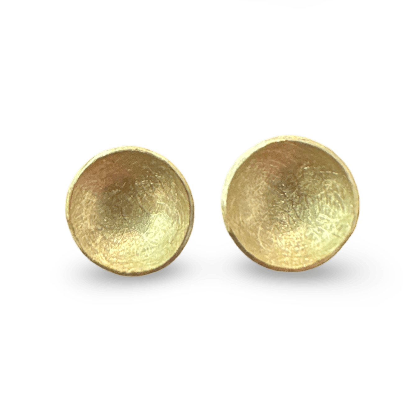 18k yellow gold bowl stud earrings by Fringe Gallery studio jeweler Petra Class