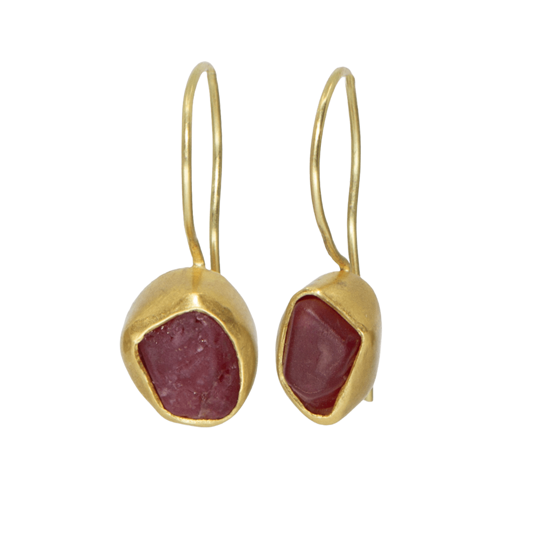 Rough Ruby Earrings by Fringe Gallery studio jeweler Marki Knopp