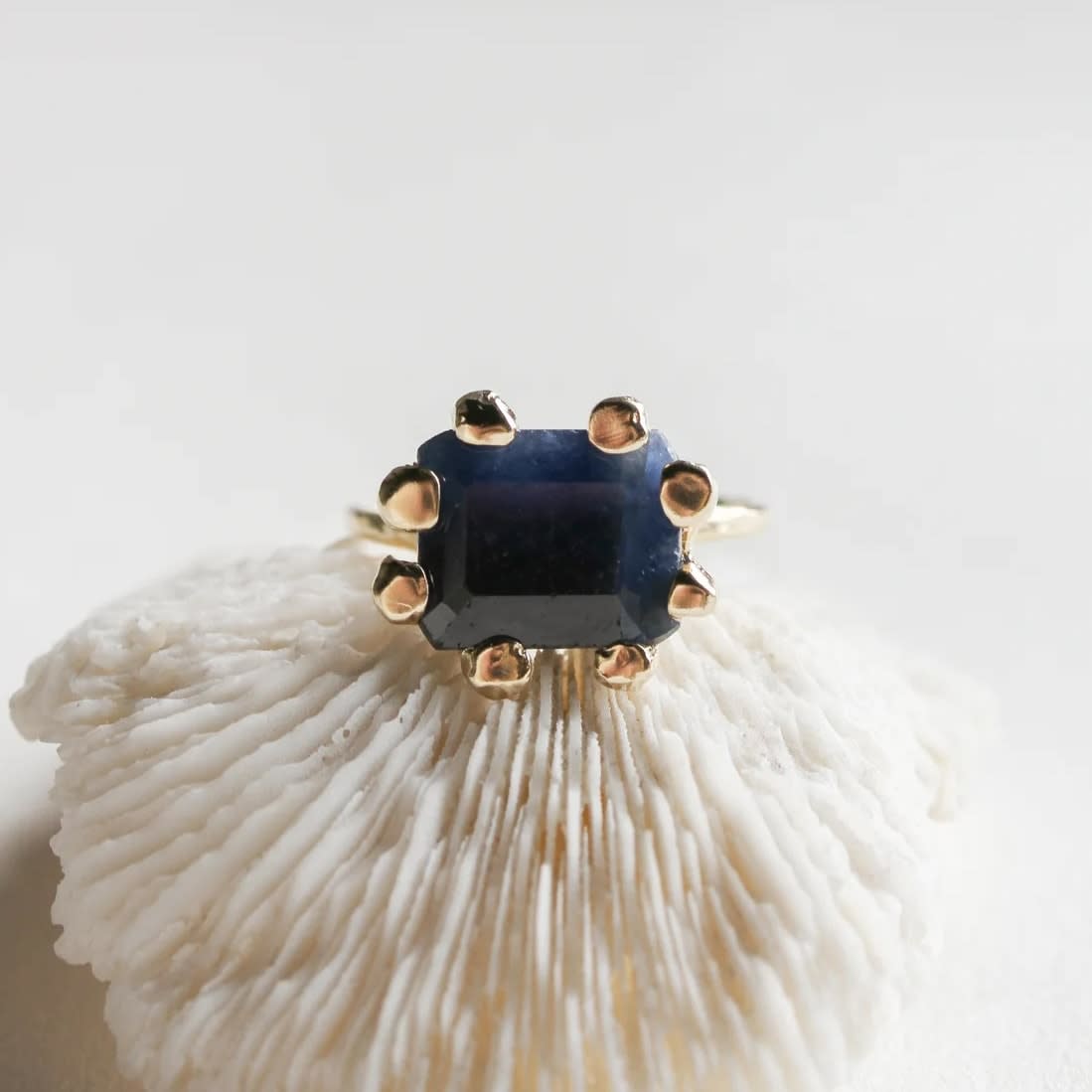 Jane Pope, Emerald Cut Sapphire Prong Ring