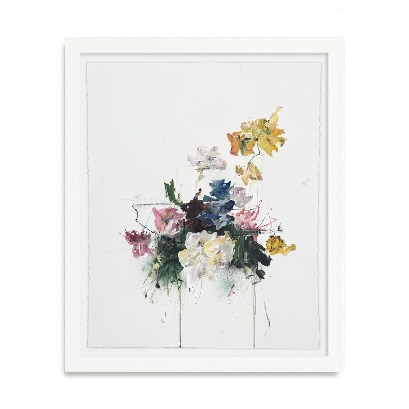 Sage Barnes floral arrangement painting on white background framed in white