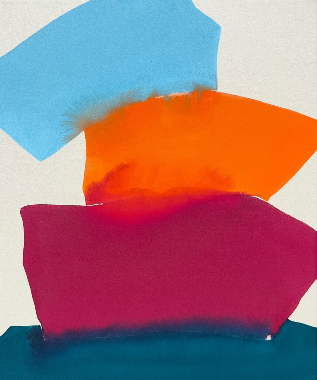 Andrew Faris abstract watercolor painting in light blue orange magenta and turquoise