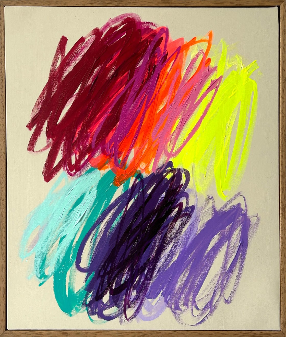 Christina Gschwantner abstract painting of multicolored scribbles on nude background