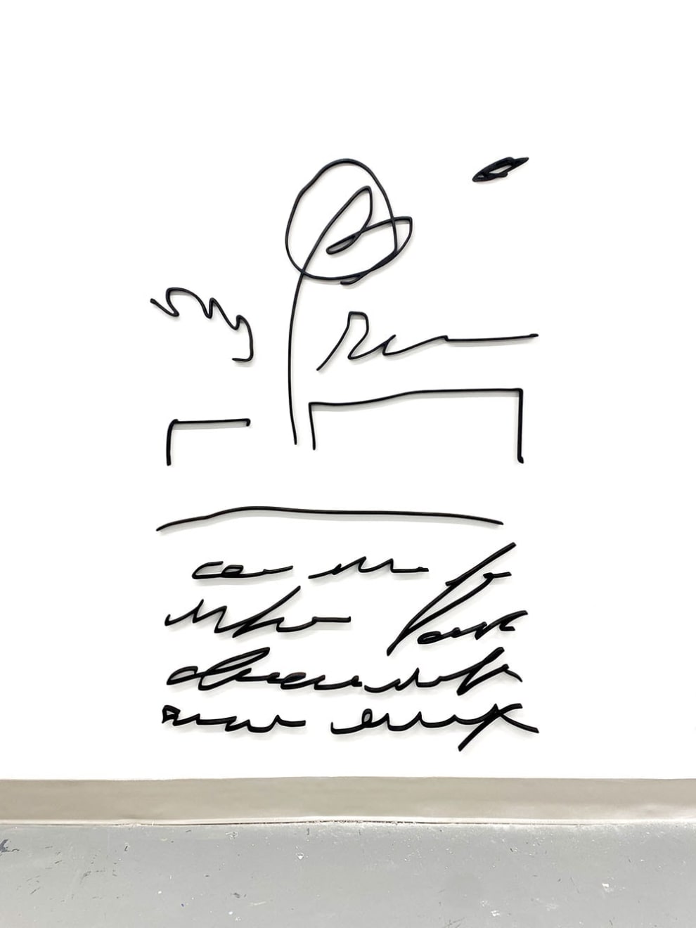 Left side of Black scribble abstract artwork resembling a math equation by Arnaud Vidricaire made of burnt laser cut wood