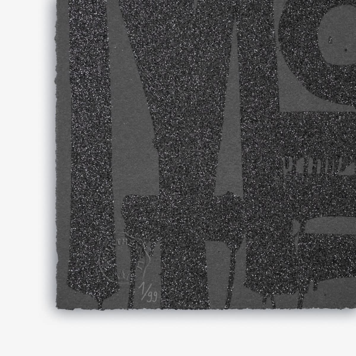 Retna black screen print with black diamond dust