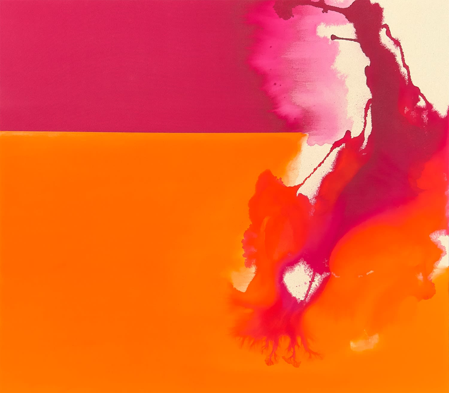 Andrew Faris fluid abstract watercolor painting in magenta and orange