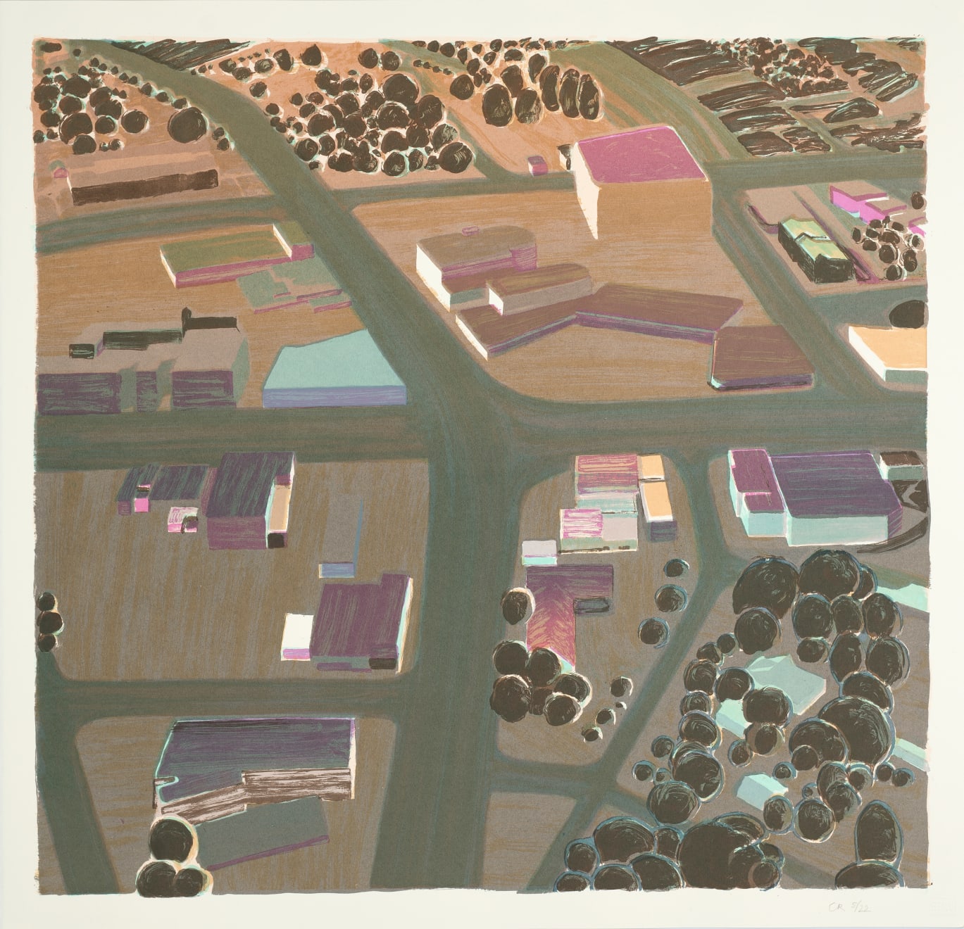 Carol Rhodes, Roads Buildings (Night), 2014