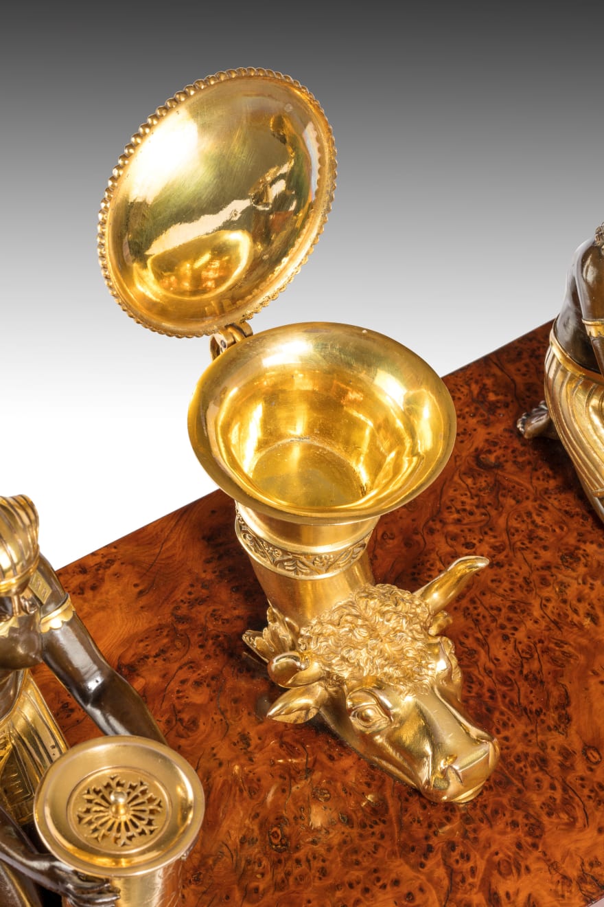 Alexis Decaix (active 1778-1811), Regency Bronze and Burr Yew Inkstand