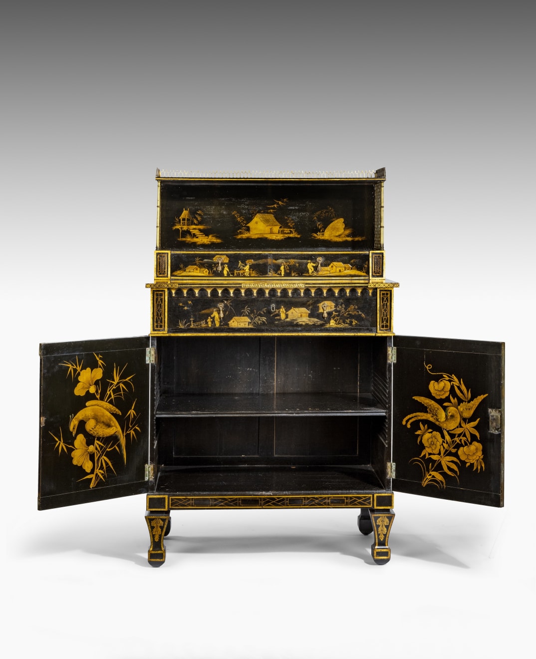 Coulborn antique Regency Black and Gilt Japanned Secretaire Side Cabinet