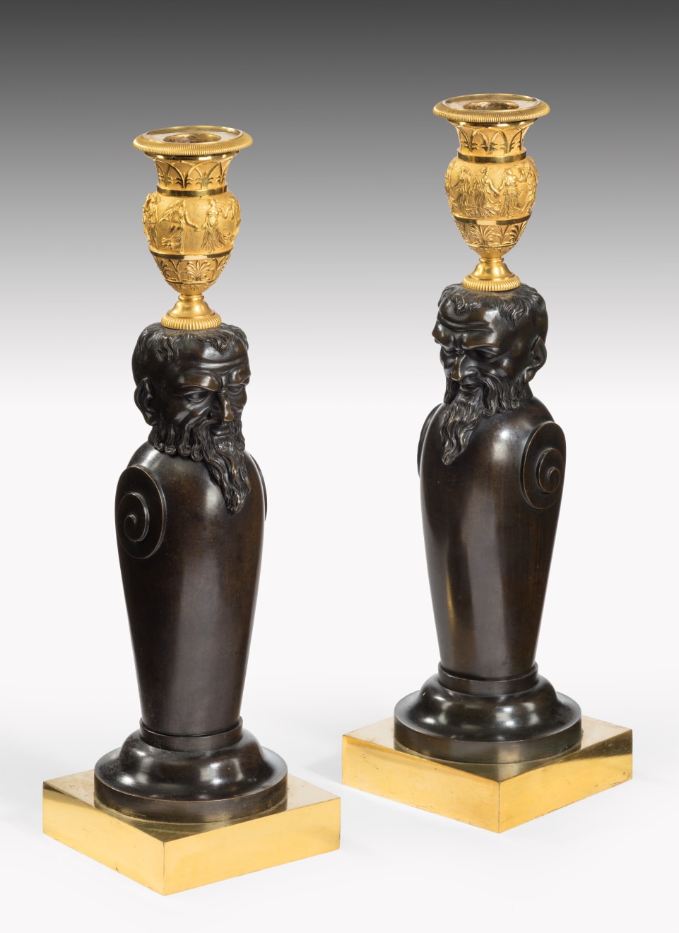 Pair of Empire Bronze and Ormolu Pair of Empire Bronze and Ormolu Candlesticks