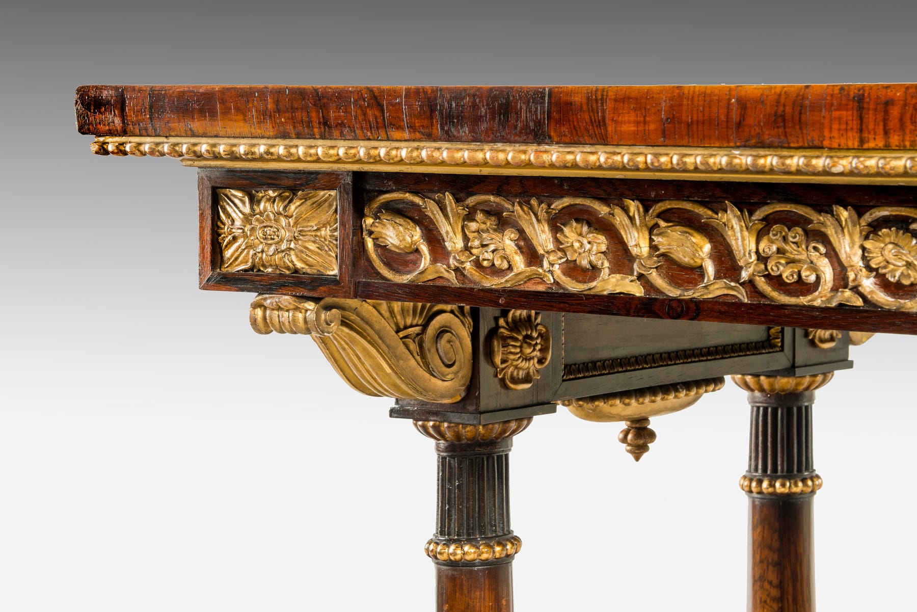 SOLD TO TEMPLE NEWSAM HOUSE AND ESTATE: George IV Rosewood, Carved Parcel-Gilt and Ebony-Inlaid Centre Table